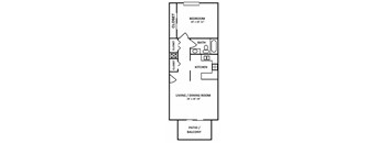 a floor plan of a small house with a kitchen and a living room