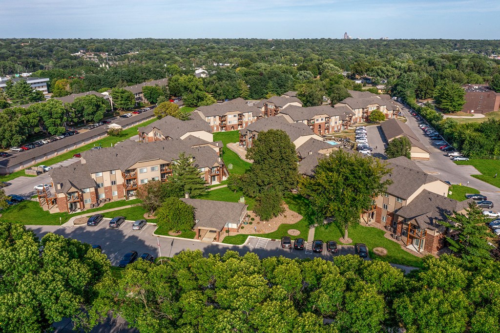 an aerial view of a neighborhood with houses and trees