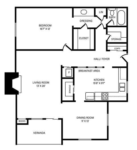 1 Bedroom - 1 Bath - Fireplace