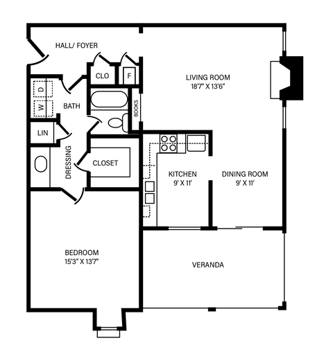 1 Bedroom - 1 Bath - Fireplace