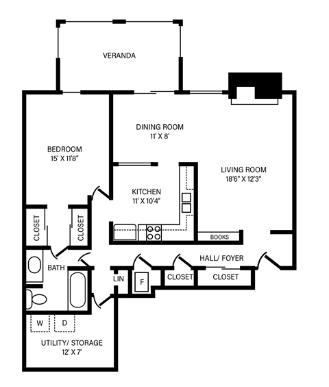 1 Bedroom - 1 Bath - Fireplace