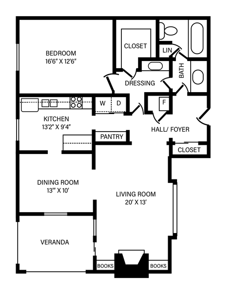 1 Bedroom - 1 Bath - Fireplace