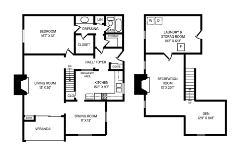 1 Bedroom - 1 Bath + Maisonette & 2 Fireplace