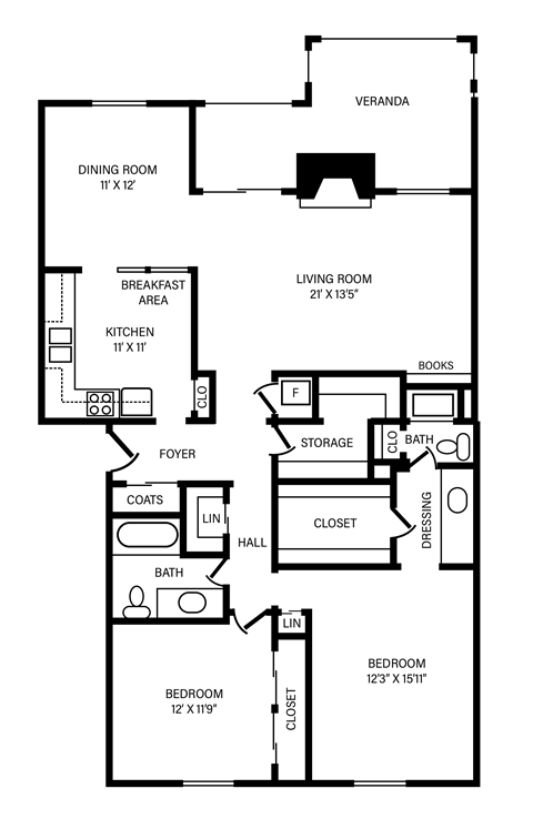 2 Bedroom - 1 Bath - Fireplace