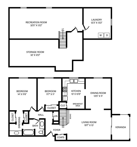 2 Bedroom - 1 Bath + Maisonette