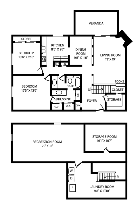 2 Bedroom - 1 Bath + Maisonette & Fireplace