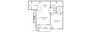 Floor Plan - 1BR - 1BA - 722