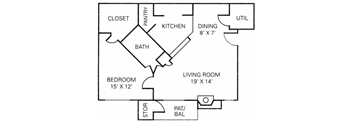 Floor Plan - 1BR - 1BA - 760
