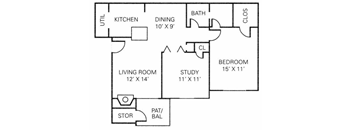 Floor Plan - 1BR - 1BA - 821