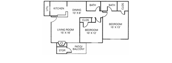Floor Plan - 2BR - 2BA - 972