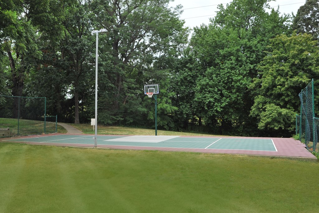 Outdoor basketball court at the Three Lakes apartment complex, offering a recreational space for residents.