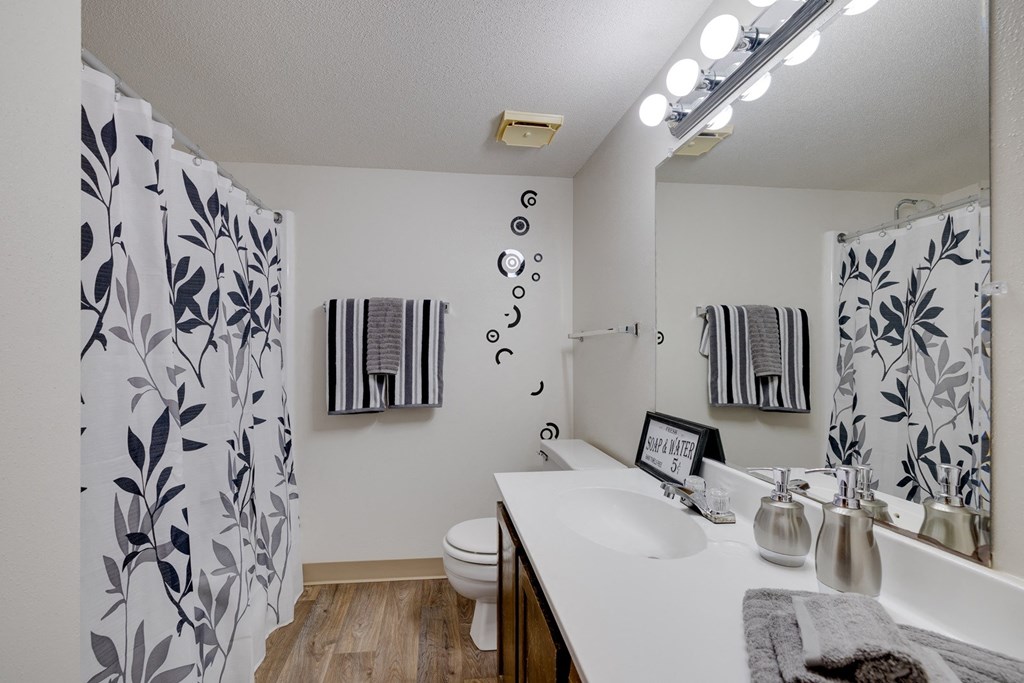 Spacious two-bedroom, two-bathroom living space, offering comfort and privacy for residents.