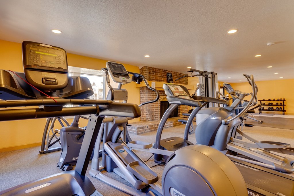 A well-equipped gym with various exercise machines, free weights, and cardio equipment, providing a motivating environment for fitness enthusiasts to pursue their workout goals.