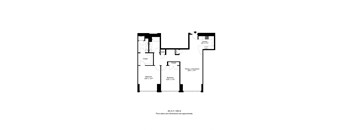 A floor plan of a 2B (3,7) 1369 sf apartment.