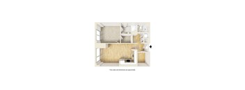 A diagram of a house with a kitchen, living room, and bedrooms.