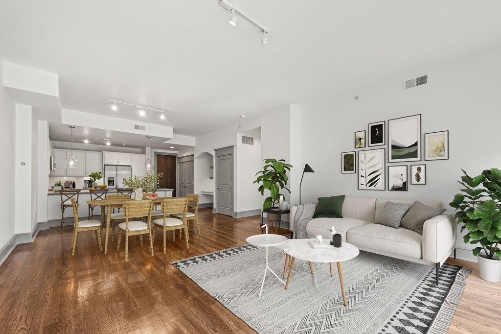 a living room with a couch and a table