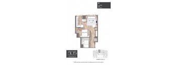 A floor plan for a 557 sq ft apartment with three bedrooms and two bathrooms.
