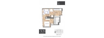 A 1 bedroom, 1 bathroom apartment with a living room, kitchen, and two bedrooms.