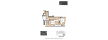 A floor plan of a 1 bedroom, 1 bathroom apartment sized at 789 square feet.