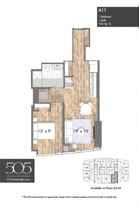 A 1 bedroom apartment with 1 bathroom and 700 square feet.