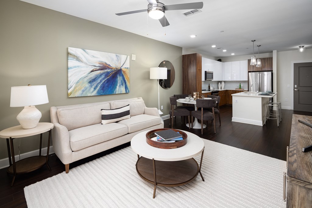 a living room with a couch and a coffee table
