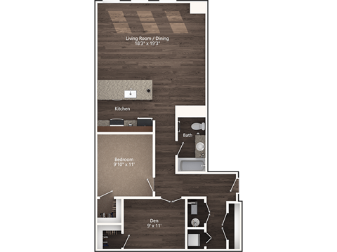 a floor plan of a 1 bedroom apartment