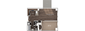 a floor plan of the acadia with a dark wood floor and a green accent wall