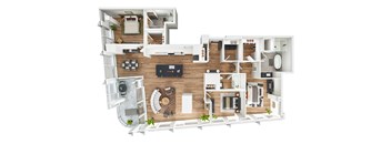 3d floor plan of a house showing the living room and dining room