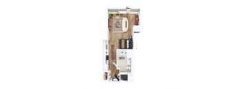 a floor plan of a house with a bedroom and a living room