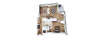a floor plan of a house with a bedroom and a living room