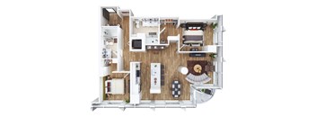 3d floor plan of a 1 bedroom apartment