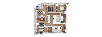bedroom floor plan an open concept living room and kitchen with a wood floor