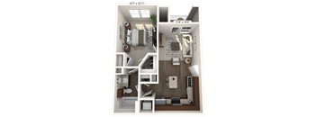 A 10x12 room layout with a living room, kitchen, and bathroom.