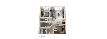 A 1 bed 16 sq ft apartment layout.