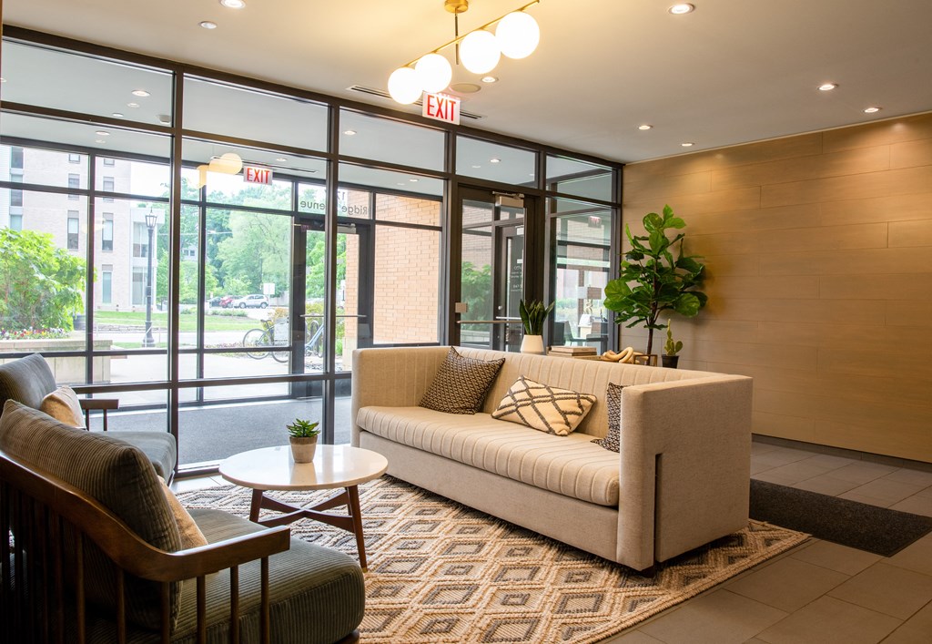 a living room with a couch and a coffee table