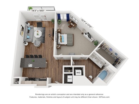 a 1 bedroom floor plan with a bathroom and a living room