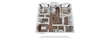 a 3d floor plan of a 1 bedroom 1190 sq ft