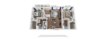 a 3d floor plan of a 2100 sq ft roommates