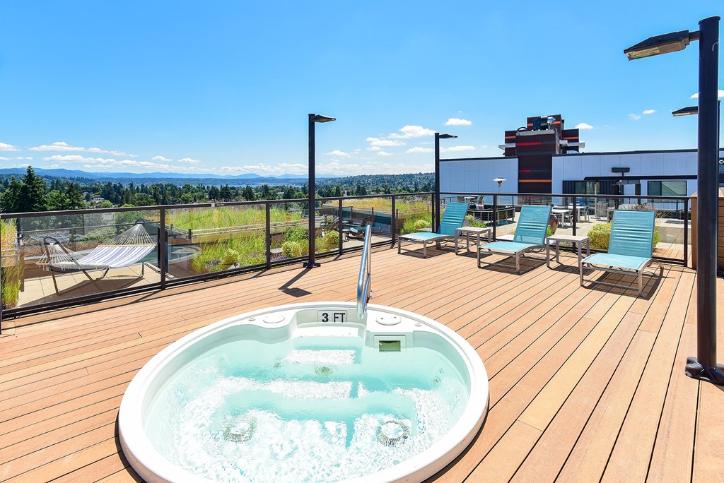take a dip in the hot tub on the rooftop deck