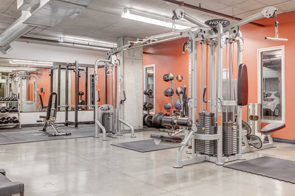 the gym at the flats at big tex apartments