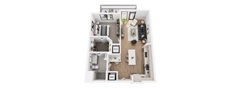 a stylized floor plan of a 1 bedroom192 sq ft