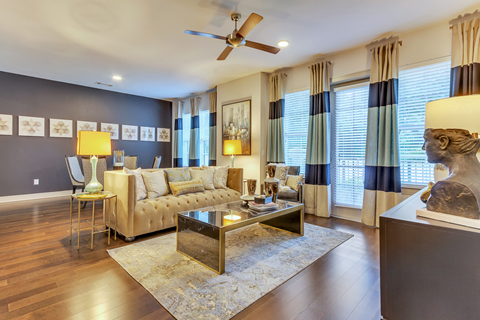 a living room with a couch and a coffee table