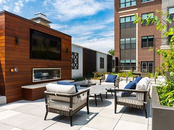 Outdoor Lounge Area With TV at One500, Teaneck, New Jersey