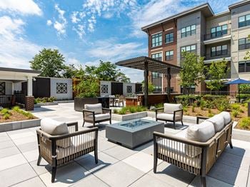 Outdoor Lounge Area With Fireplace at One500, Teaneck, 07666