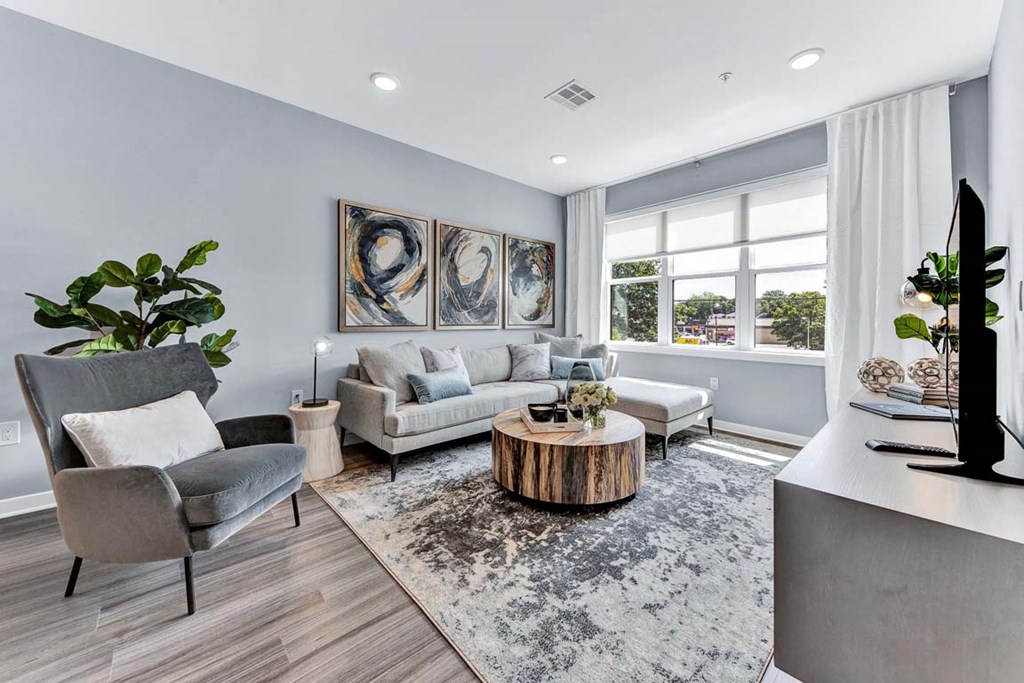 Living Room With Expansive Window at One500, Teaneck, NJ, 07666