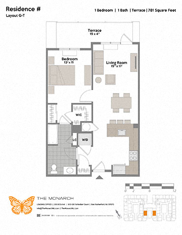 Layout G-T 1 Bed 1 Bath Floor Plan at The Monarch, East Rutherford, NJ, 07073