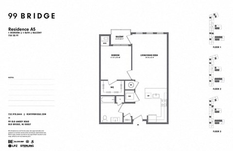 1 Bedroom E 1 Bath Floor Plan at 99 Bridge, Old Bridge, NJ
