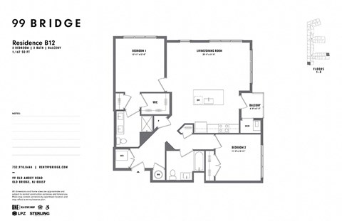 2 Bedrooms F and 2 Bathrooms Floor Plans at 99 Bridge, Old Bridge, NJ