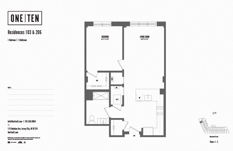 1 bedroom 1 bath B at One Ten Apartments, New Jersey