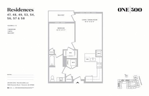 1 Bed 1 Bath Floor Plan at One500, Teaneck, NJ